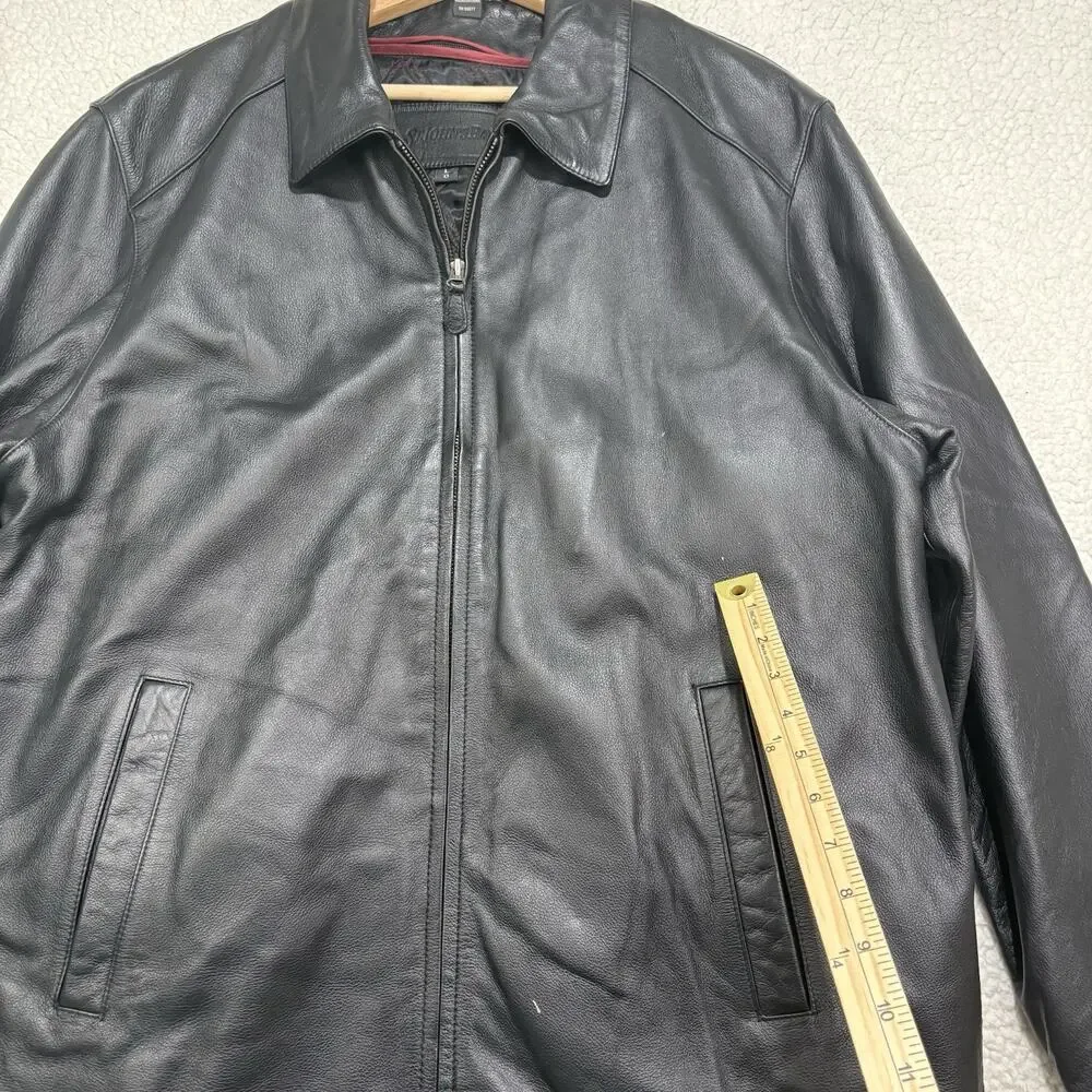VTG St. John's Bay Genuine Leather Jacket‎ Mens Large Black Bomber Quilted Lined